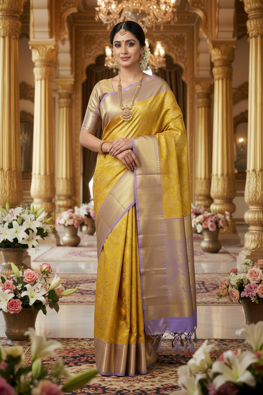 Pure Silk Handloom Kanchipuram Floral Saree | Silk Mark Certified Bridal Kanjivaram Saree