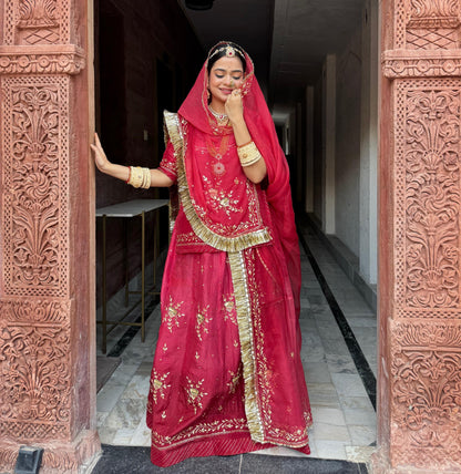 Elegant Partywear Rajasthani Poshak – Upada Double Shaded with Pure Hamrahi Odhna & Pitta Kasab Work