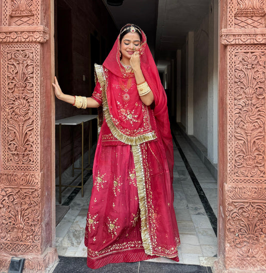 Elegant Partywear Rajasthani Poshak – Upada Double Shaded with Pure Hamrahi Odhna & Pitta Kasab Work