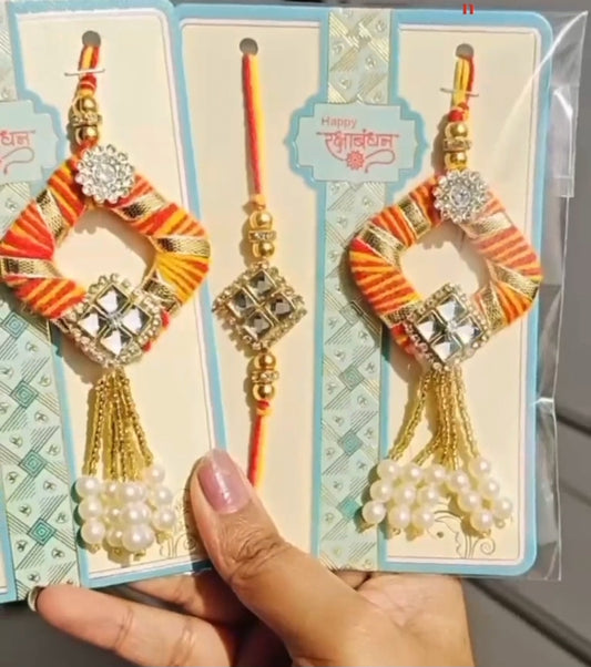 Moli kalawa gota work beautiful bhaiya bhabhi set Rakhi