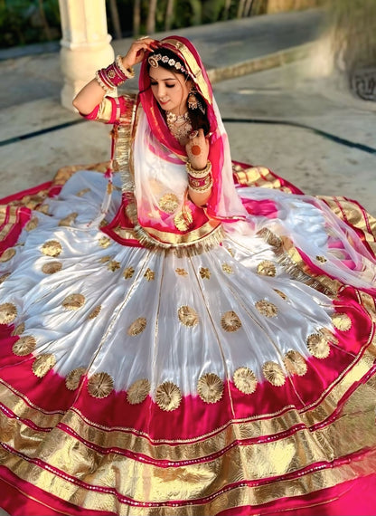 Royal Satin Heavy Laffa Gota Flower Work Poshak | Customizable Bridal & Festive Suit