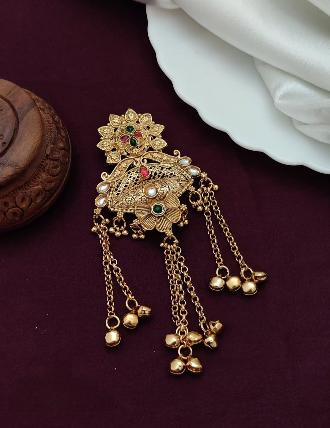 Rajwadi Elegant Hair Brooch – Traditional Bridal Juda Pin for Wedding & Festive Hairstyles