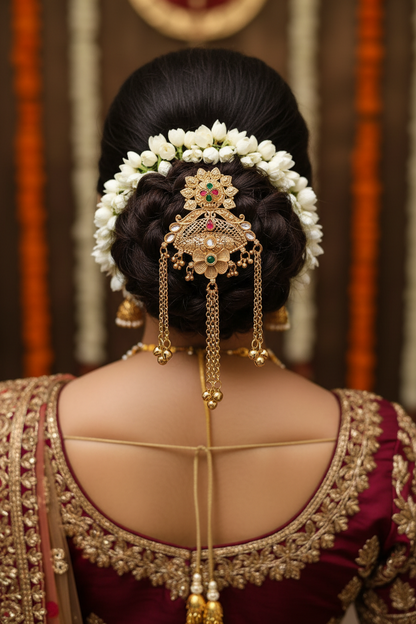 Rajwadi Elegant Hair Brooch – Traditional Bridal Juda Pin for Wedding & Festive Hairstyles