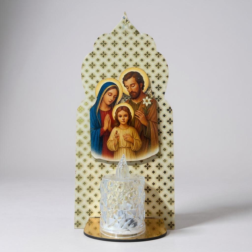 jesus and holy family candle stand ( with candle) pack of 2