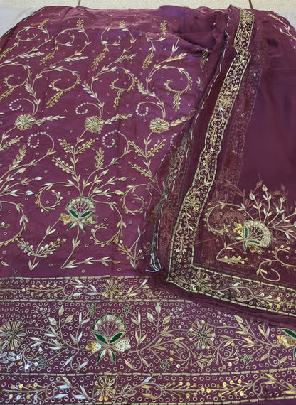 Bridal Heavy Bember Satin Poshak with Pure Thakurji Odhna | Jardoji, Dabka & Aari Handwork