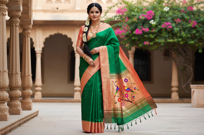 Handloom Triple Muniya Pure Silk Paithani Saree | Yeola Silk Mark Certified Saree