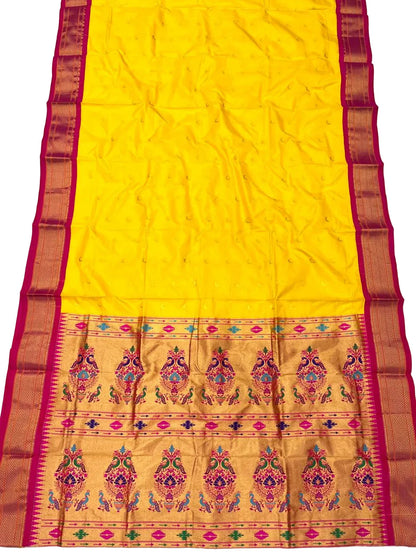 Pure Silk Handwoven Chandrakor Paithani Saree | Kadiyal Border Designer Paithani