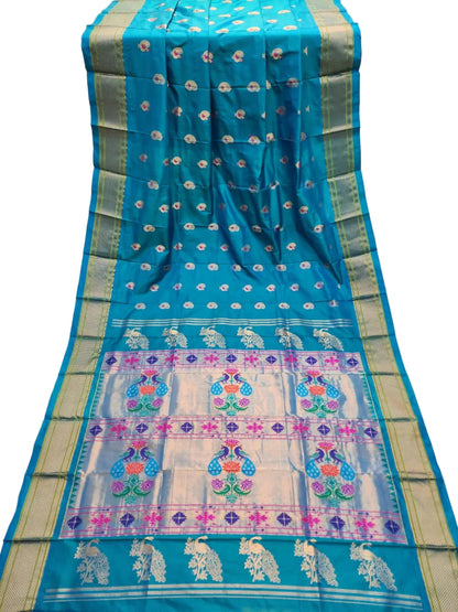 Pure Silk Paithani Saree with Maharani Pallu & Meenakari Buti – Kalanjali Collection
