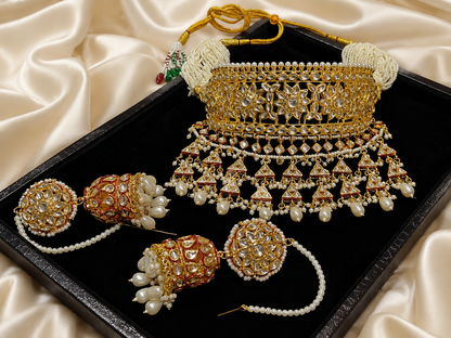 Heavy Kundan Choker Necklace Set with Pearl Jhumka Earrings – Rajwadi Bridal Jewelry