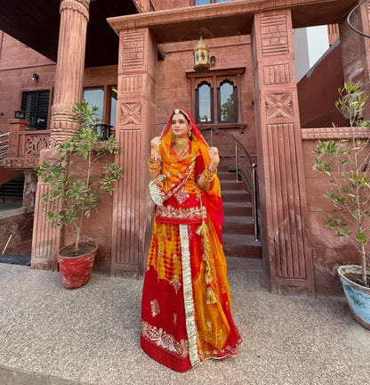Royal Rajwadi Rajasthani Poshak – Partywear in Natural Crepe with Handwork & Odhna