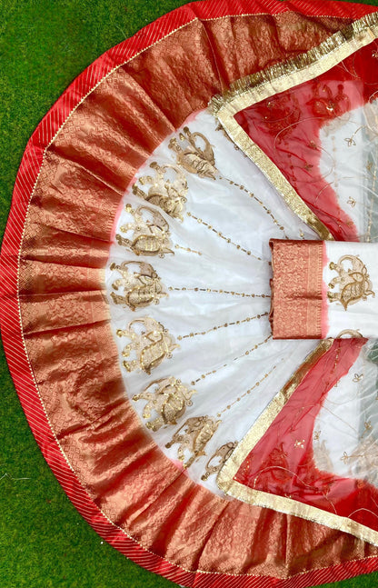 Rajwadi Tissue Organza Rajasthani Poshak – 4 Mtr Gher with Banarasi Border & Copper Sequin Work