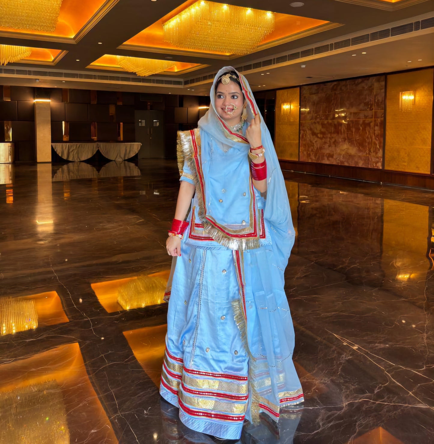 Royal Rajwadi Satin Poshak – Pure Odhani with Gota Patti & Laffa Sikkiya Work