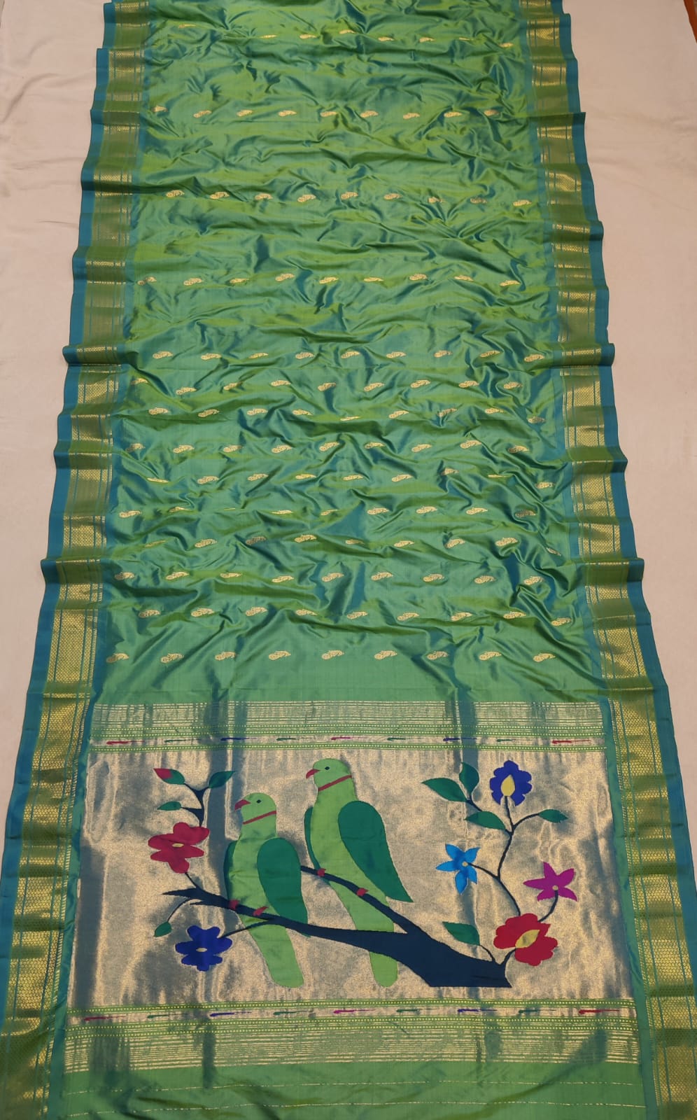 Yeola Fancy Paithani Silk Saree – Pure Handloom Silk, Shoulder Butti, Silk Mark Certified
