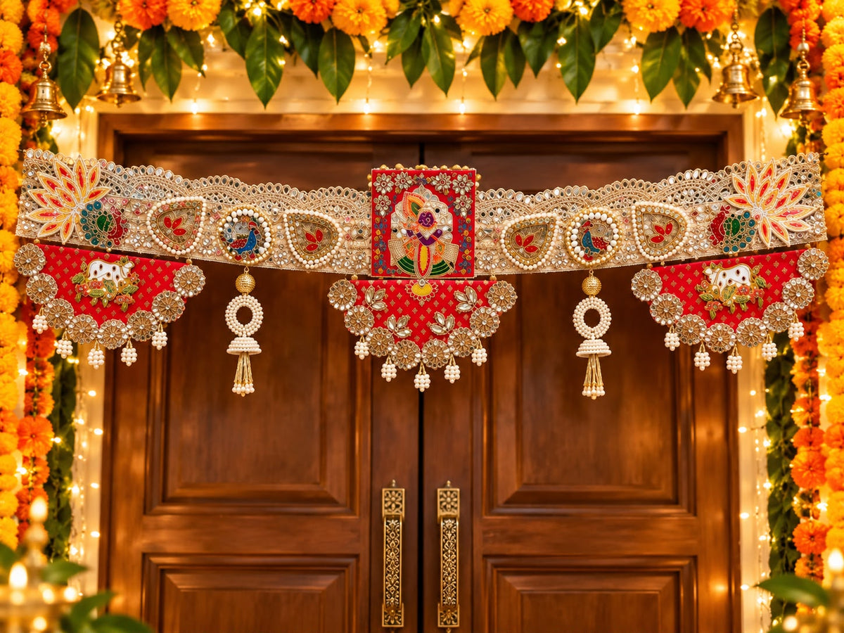 Shreenathji with pichwai design Heavy Design Beautiful Handcrafted Bandharwal /Toran