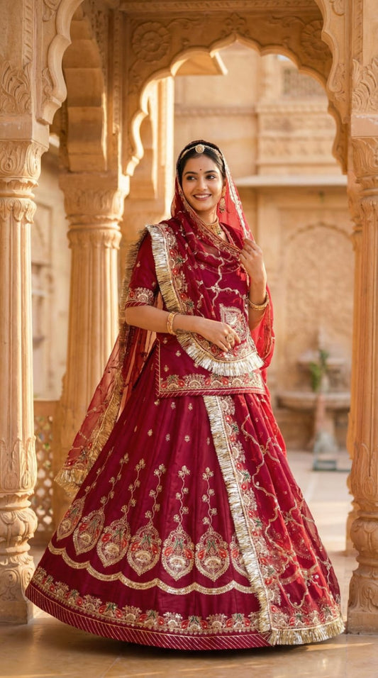 DESIGHNER  4 MTR GHER CREPSILK pure odhna vintage style beautiful Rajputi poshak