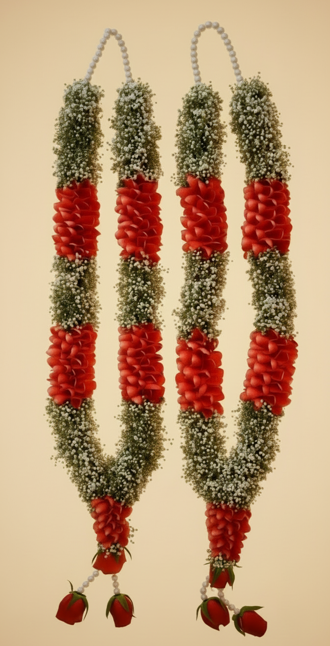 Handcrafted Heavy Wedding Varamala Garland Set for Bride & Groom – 5.5ft