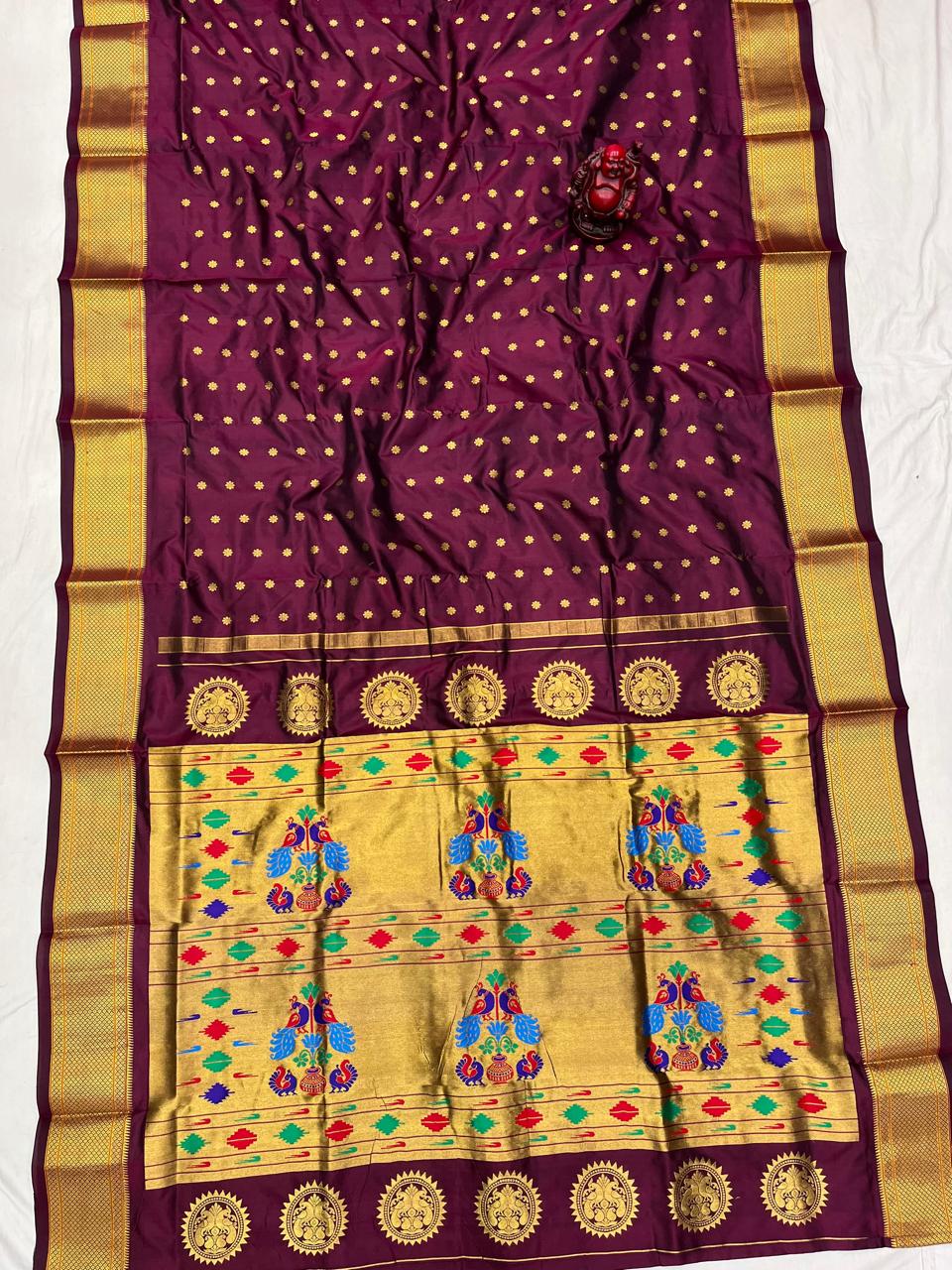 Pure Silk Handwoven Paithani Saree – Kalanjali All Over Butta with Contrast Blouse