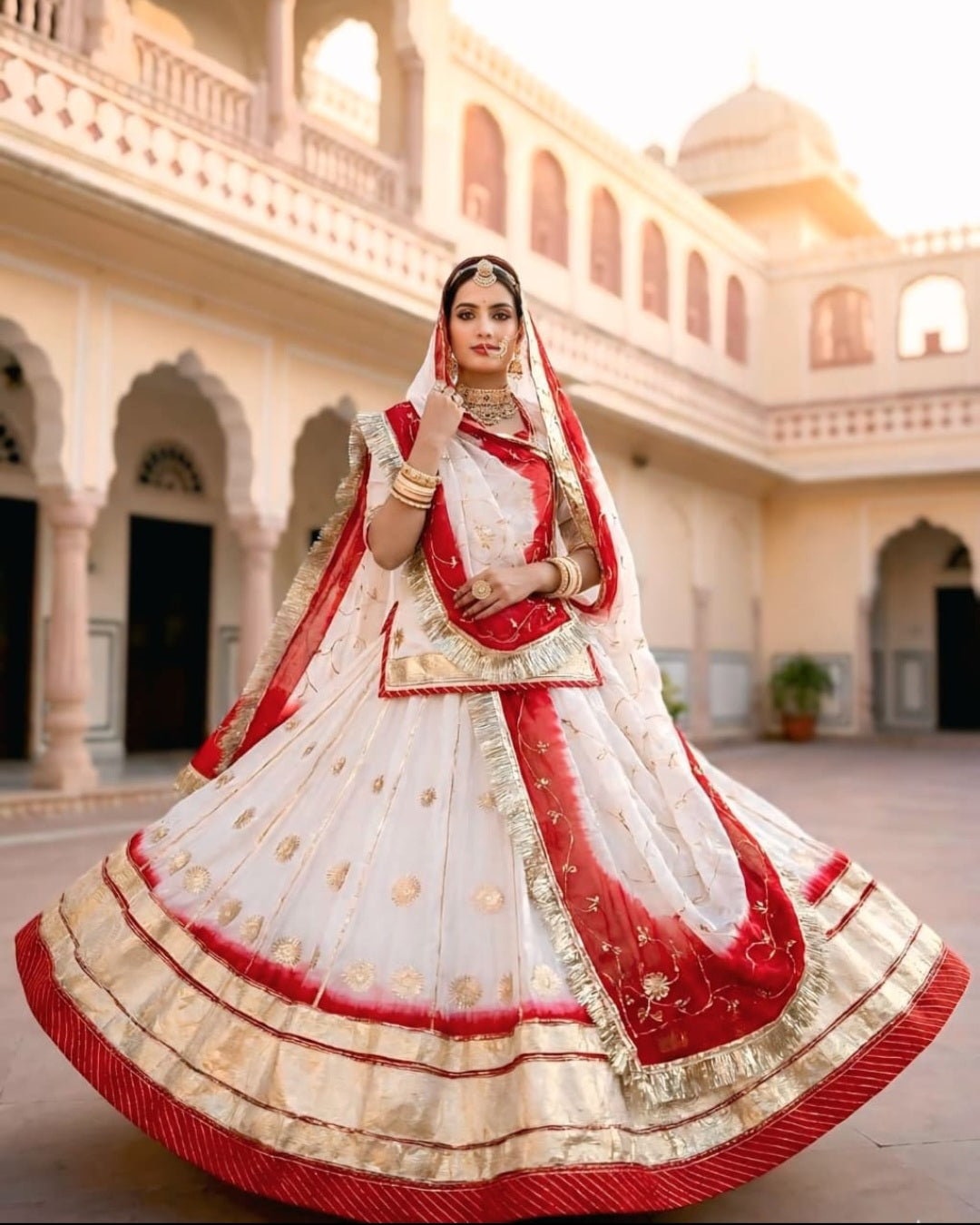 Royal Satin Heavy Laffa Gota Flower Work Poshak | Customizable Bridal & Festive Suit