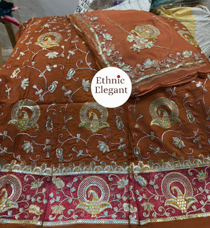 Upada silk  thakurji pure odhna heavy patch work handwork elegant Rajputi poshak*