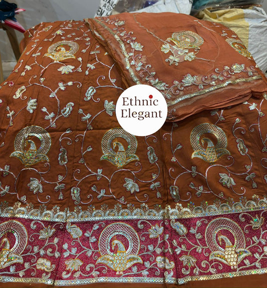 Upada silk  thakurji pure odhna heavy patch work handwork elegant Rajputi poshak*
