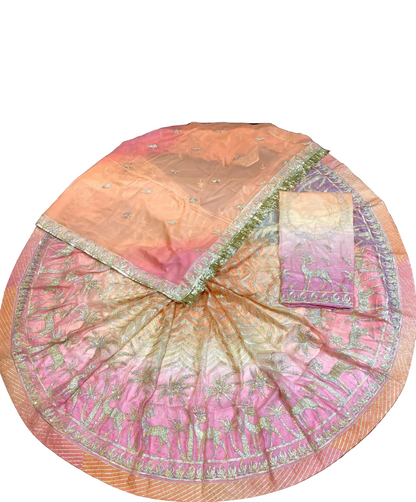 Elegant Designer  5Mtr Ghera Heavy SEEKIYA GOTTA work with SAROSAKI STONE work Lehenga- Poshak