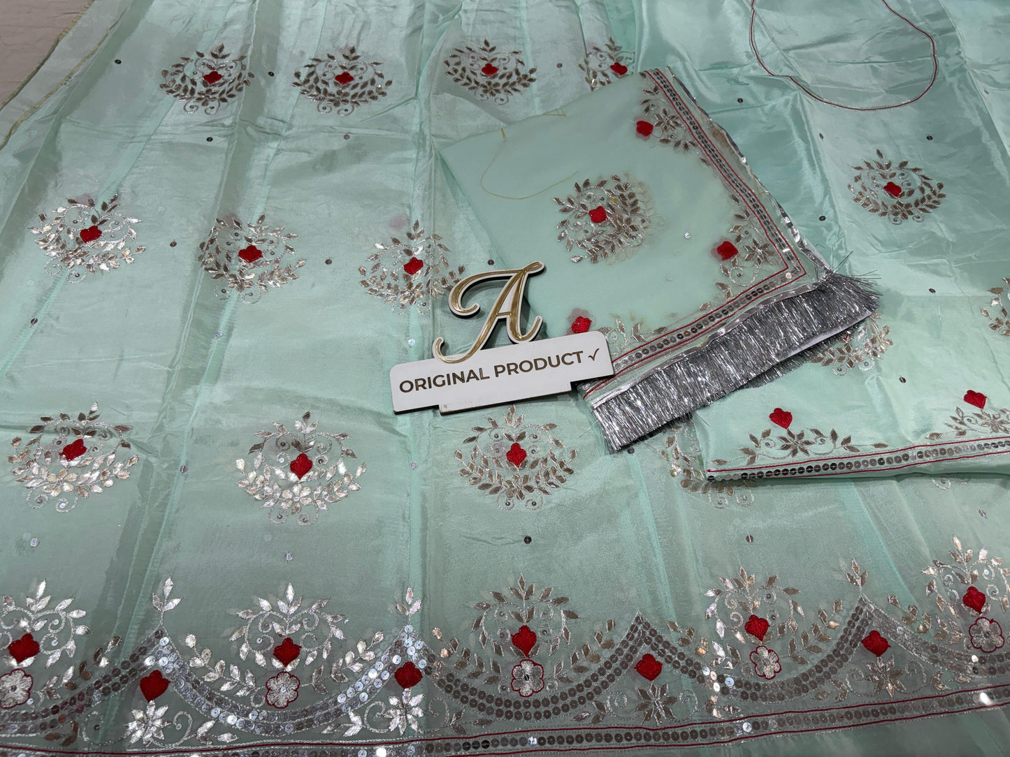 Upada Crepe Thakurji Rajputi Poshak – Pure Odhani with Aari & Silver Gota Patti Handwork (Unstitched)