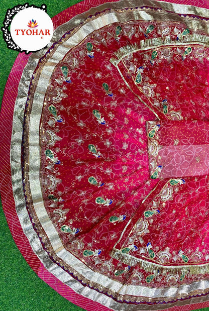 Rai Bandhej Multishaded Boutique Zari Work Poshak – Vintage Rajputi Style with Gota Patti