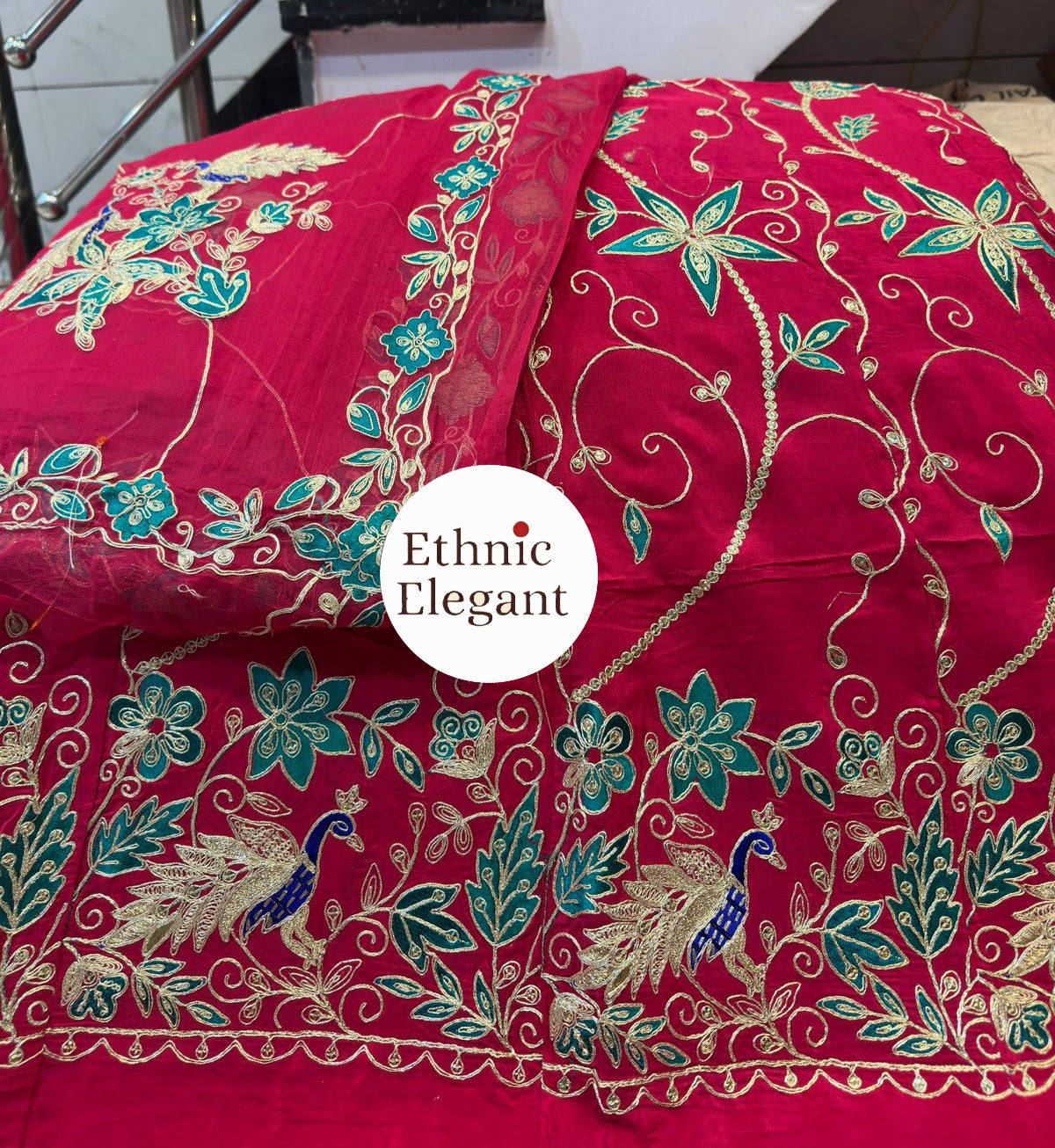 Luxury Natural Silk Rajputi Poshak Set | Heavy Patch Work & Handwork Odhna | Premium Ethnic Dress