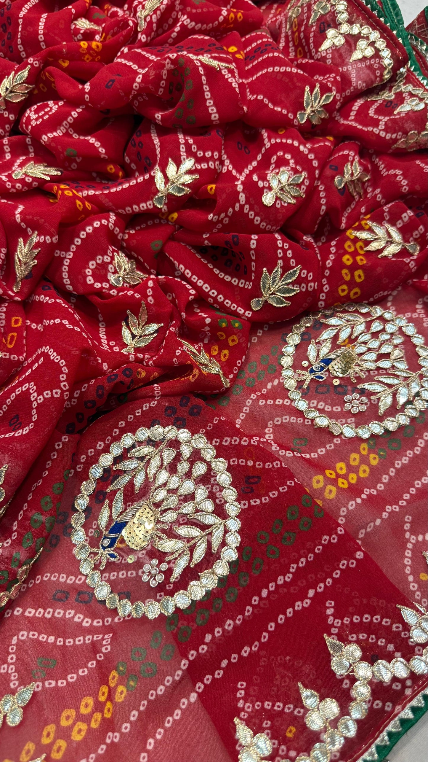 Pure Georgette Peacock Pallu Saree with Gota Patti Work – Chanderi Pilla Traditional Saree