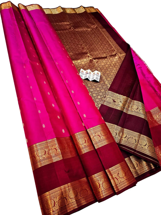 Kanchipuram Pure Silk Saree with Fancy Gap Border | Silk Mark Certified