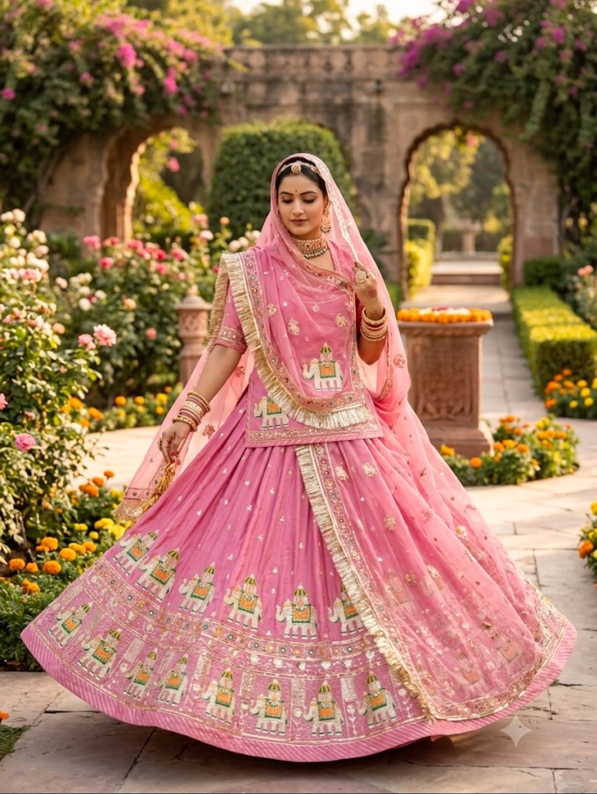 Boutique Vintage Rajputi Poshak | Premium Crepe Silk with Pure Odhani & Hand Zari Work