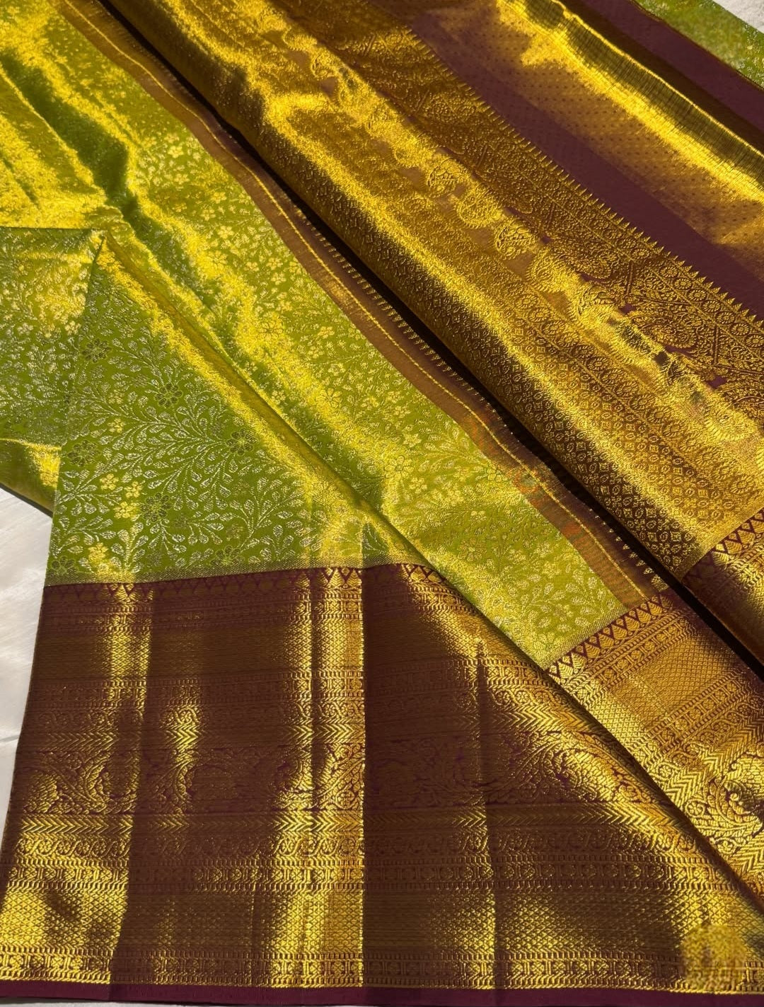Mint Golden Pure Kanchipuram Silk Saree – Silk Mark Certified Handwoven Saree