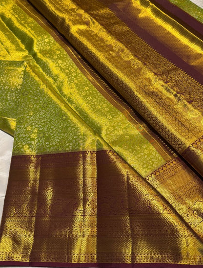 Mint Golden Pure Kanchipuram Silk Saree – Silk Mark Certified Handwoven Saree