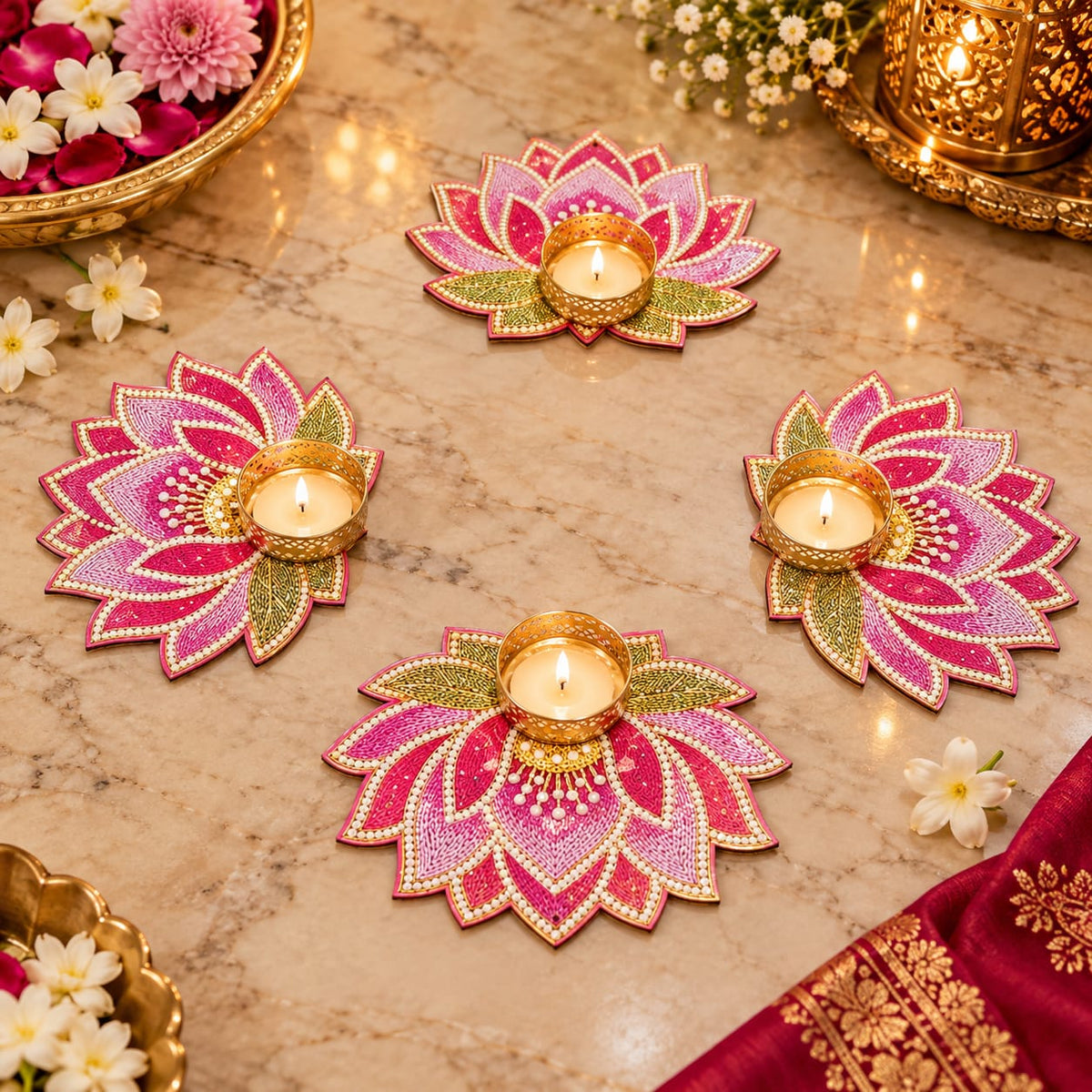 Lotus Floral MDF Rangoli Tealight holder