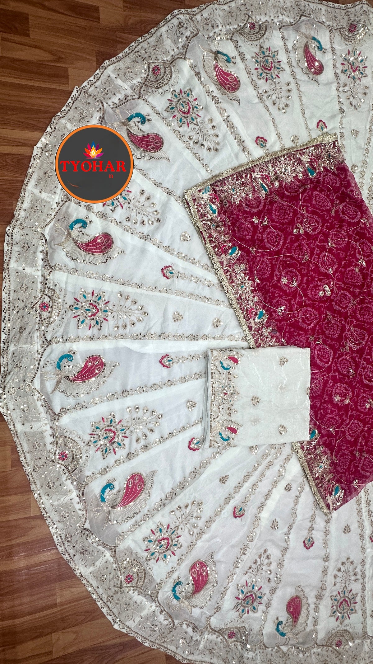 DESIGHNER 5 MTR GHER LEHNGA BANDHEJ PURE ODHNA VINTAGE POSHAK