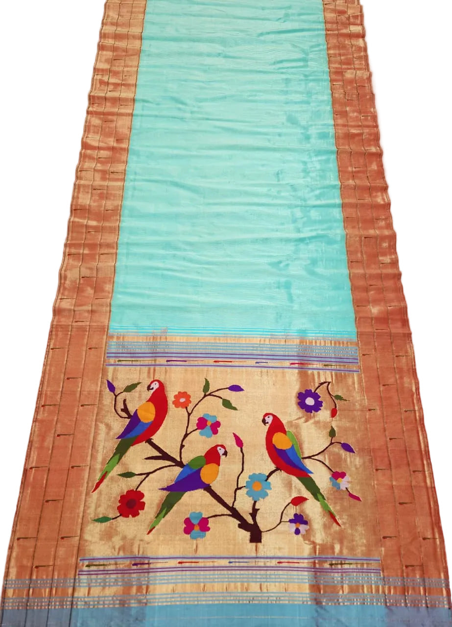 Handloom Triple Muniya Pure Silk Paithani Saree | Yeola Silk Mark Certified Saree
