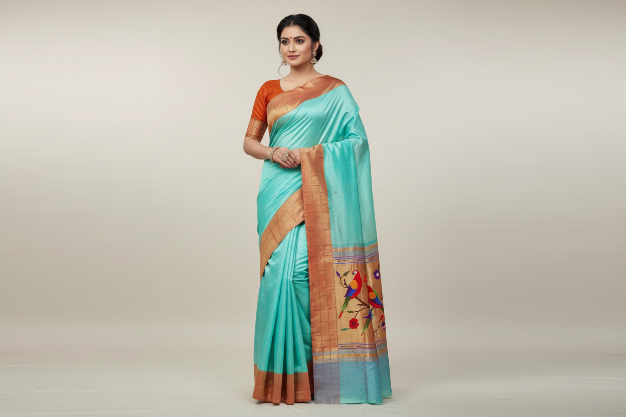 Handloom Triple Muniya Pure Silk Paithani Saree | Yeola Silk Mark Certified Saree