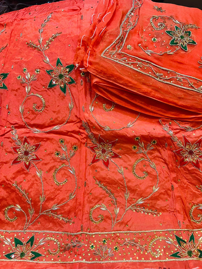 Royal Natural Crepe Ensemble with Handcrafted Jardoji & Dabka Accents