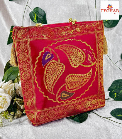 Banarasi Silk brocade Ethnic hand bag zari woven   pack of 2         size 10/10*inch