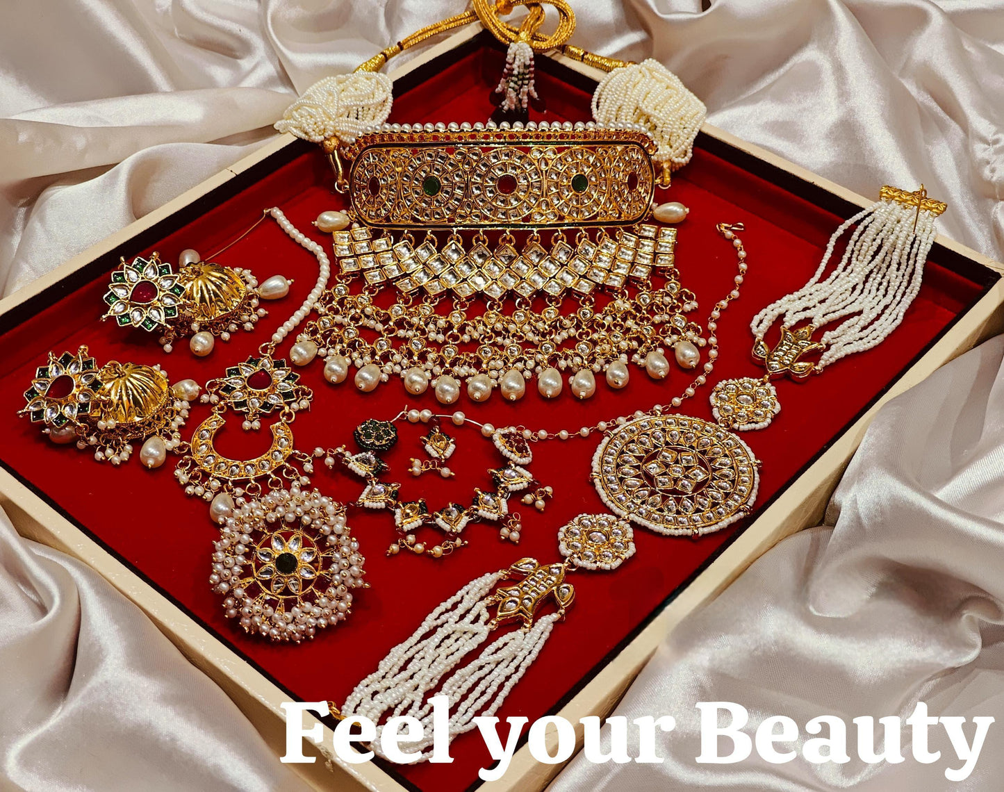 Gold Kundan Bridal Jewelry Set – Heavy Choker Rajwadi Poshak Full Wedding Collection (Pearl Work)