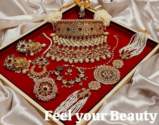 Gold Kundan Bridal Jewelry Set – Heavy Choker Rajwadi Poshak Full Wedding Collection (Pearl Work)