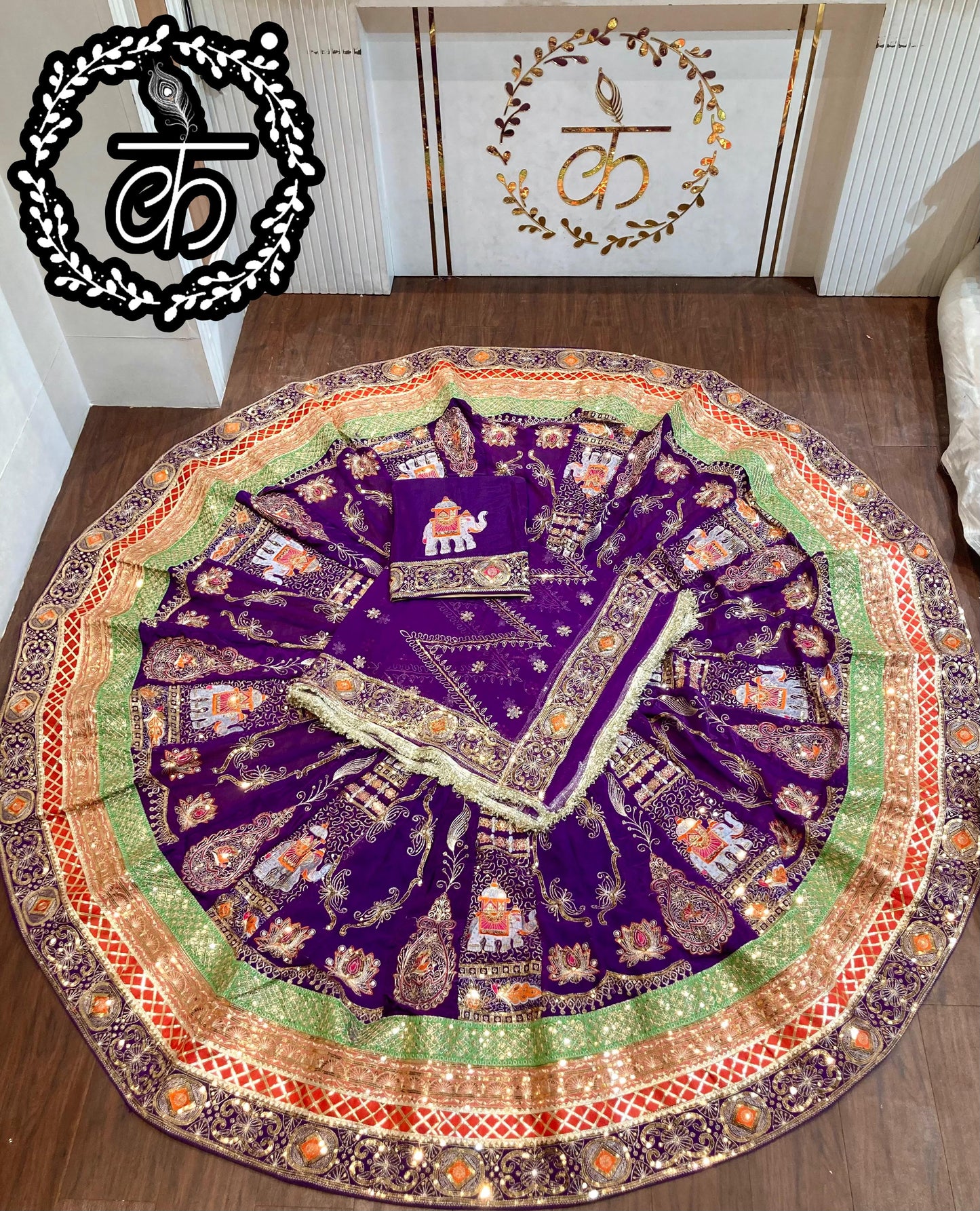 Royal Rajwadi 7 MTR Gher Designer Lehenga Poshak – Premium Georgette with Heavy Odhani & Gotta Work