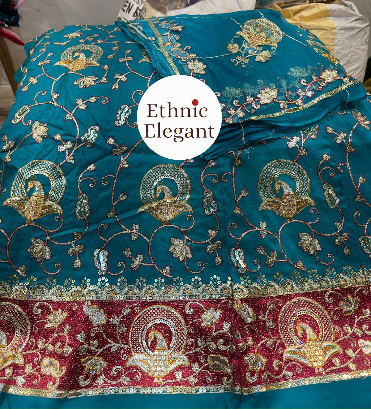 Upada silk  thakurji pure odhna heavy patch work handwork elegant Rajputi poshak*