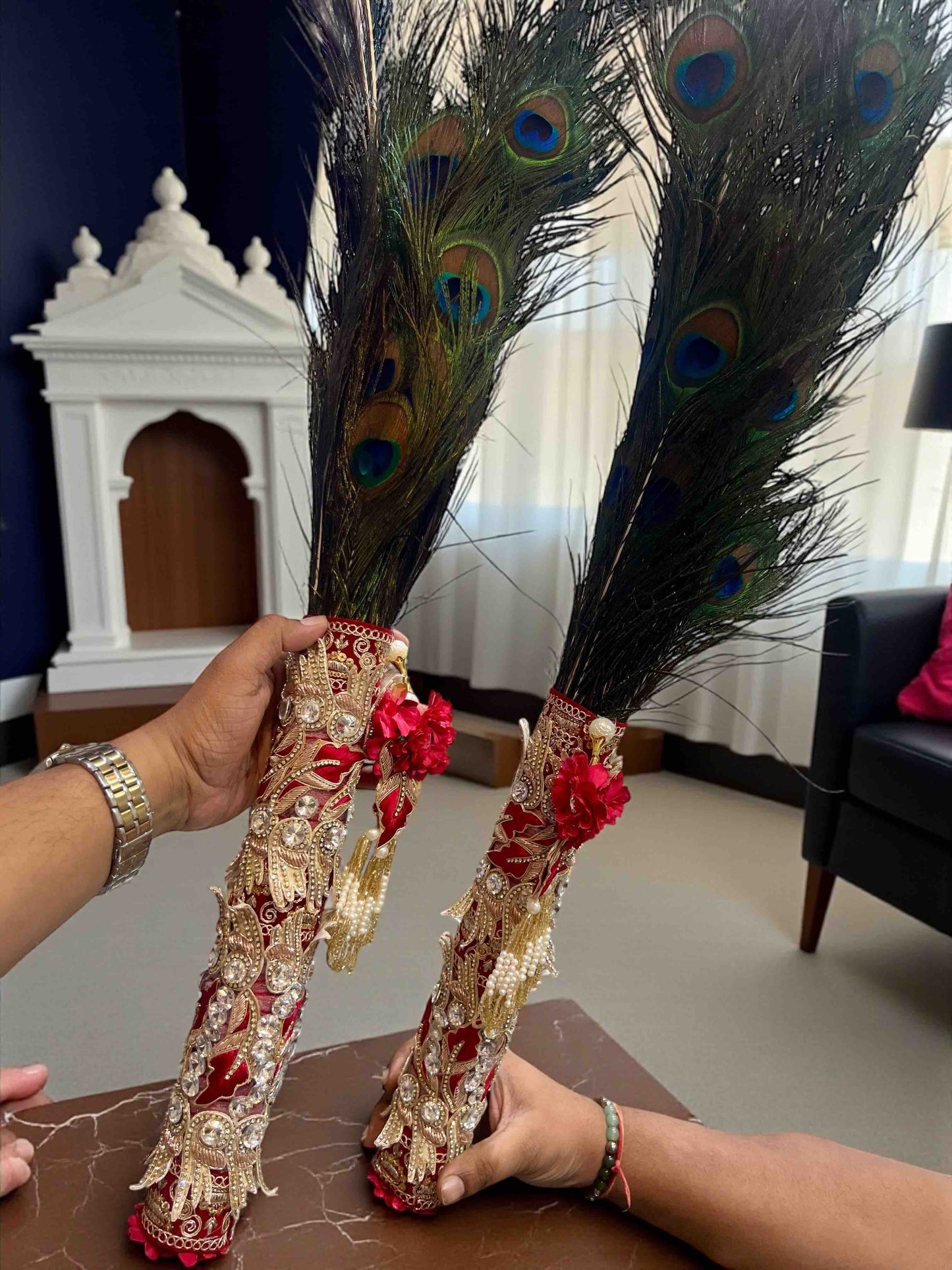 Decorative Mor Pankh stick /chadi size 32 inch  / 50 inch 100 mor pankh