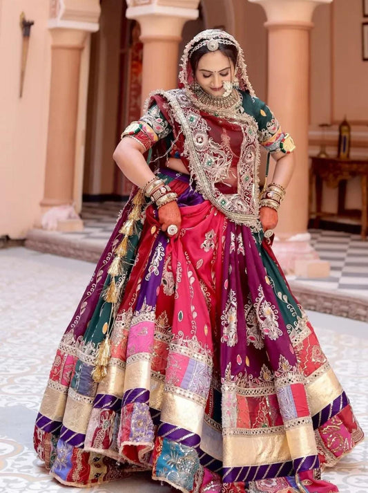 Designer 5 Meter Gher Royal Rajputi Poshak | Premium Crepe Silk with Heavy Sequence & Border Work