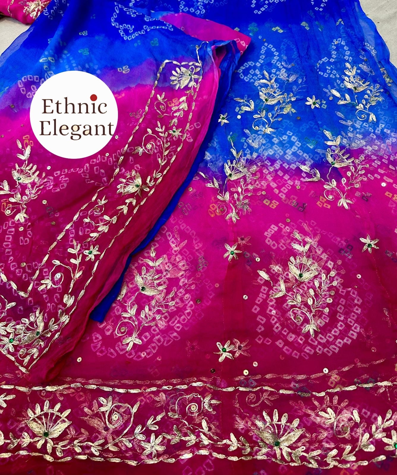 Thakurji Pure Rai Bandhej Poshak – Hand Bandhej with Pitta Work, Gota Kiran & Aari Magji