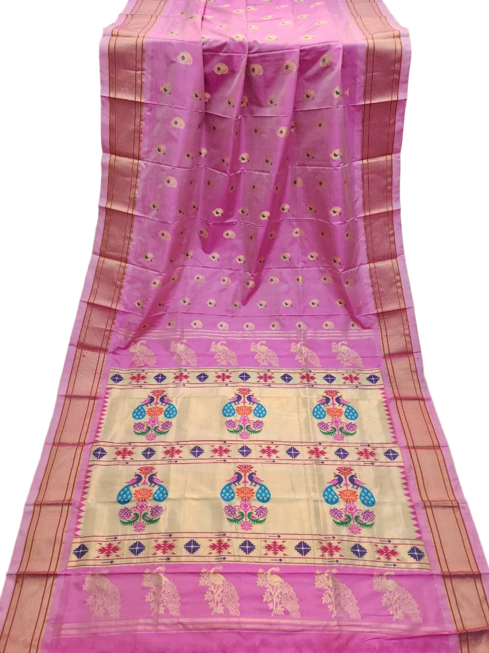 Pure Silk Paithani Saree with Maharani Pallu & Meenakari Buti – Kalanjali Collection
