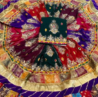 Designer 5 Meter Gher Royal Rajputi Poshak | Premium Crepe Silk with Heavy Sequence & Border Work