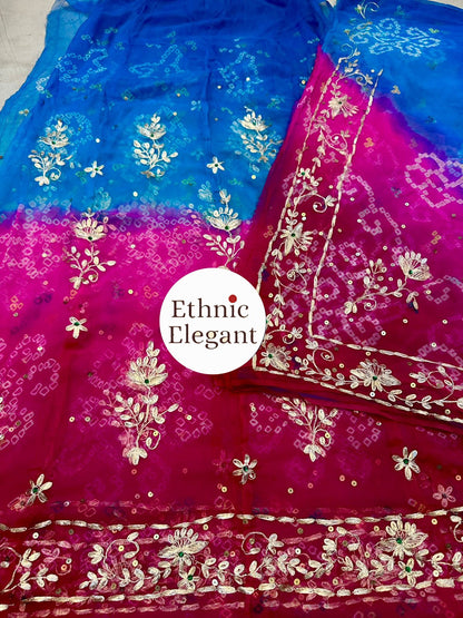 Thakurji Pure Rai Bandhej Poshak – Hand Bandhej with Pitta Work, Gota Kiran & Aari Magji