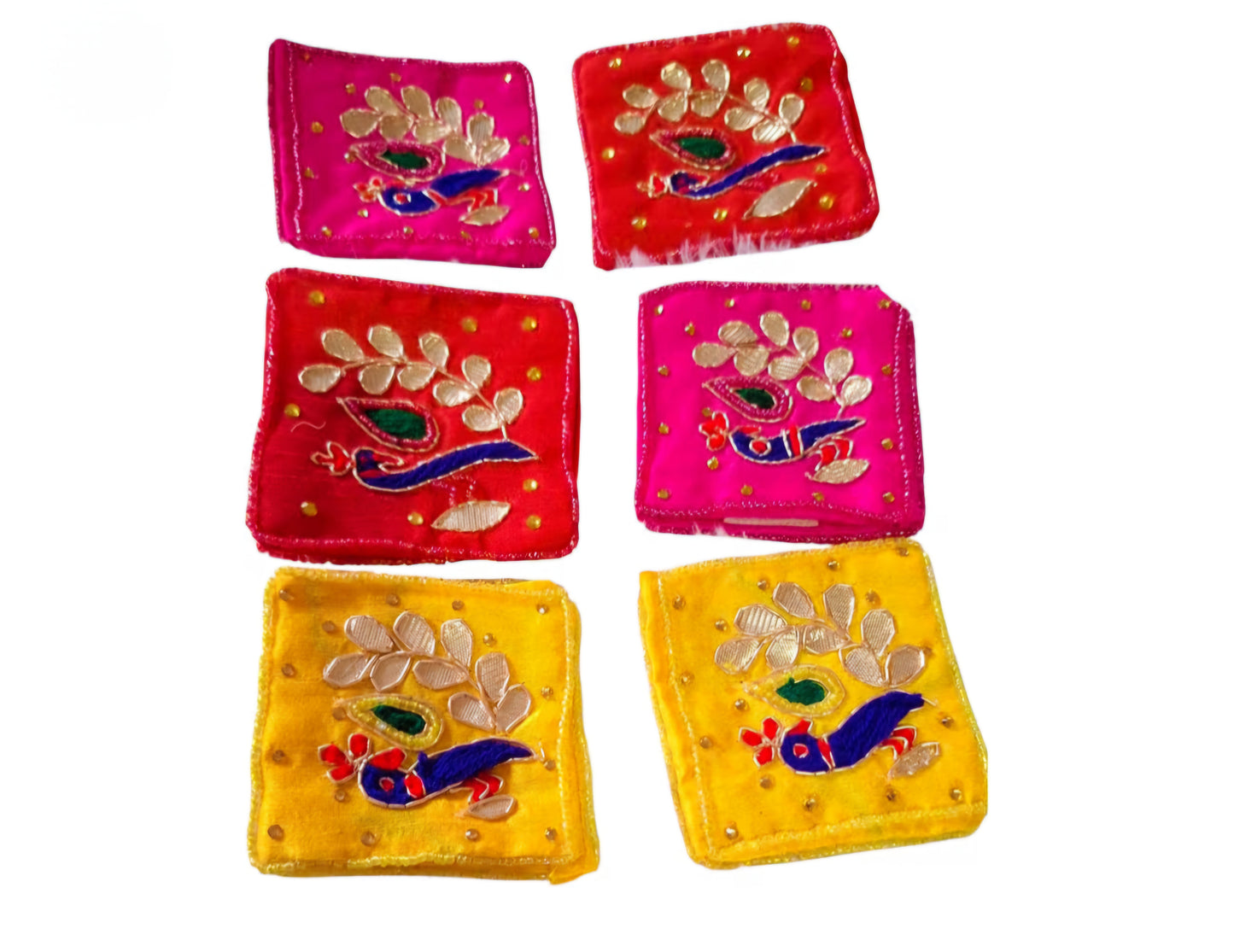 Peacock Design Zardosi Gotta Patti Coin Pouches | Mini Potli Bags Pack of 25
